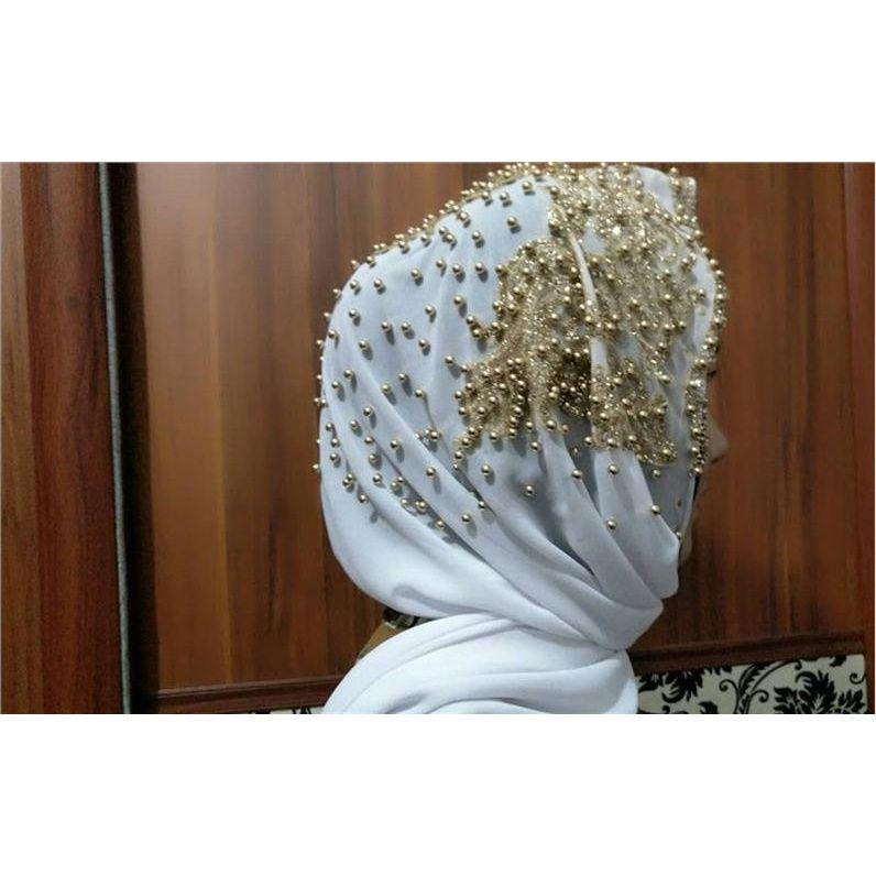 

Шифоновый хиджаб со стразами: Дорожная повязка на голову для защиты от солнца с дизайном цветущей сливы