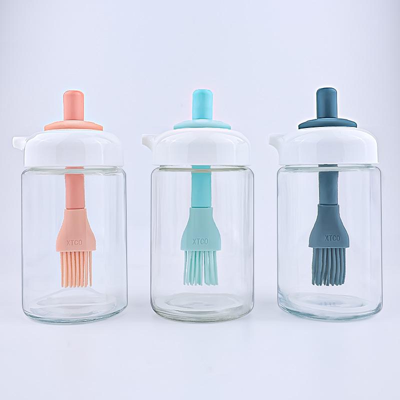 Glass Oil Bottle with Brush Large Capacity Kitchen Essential for Baking BBQ Silicone Oil Dispenser