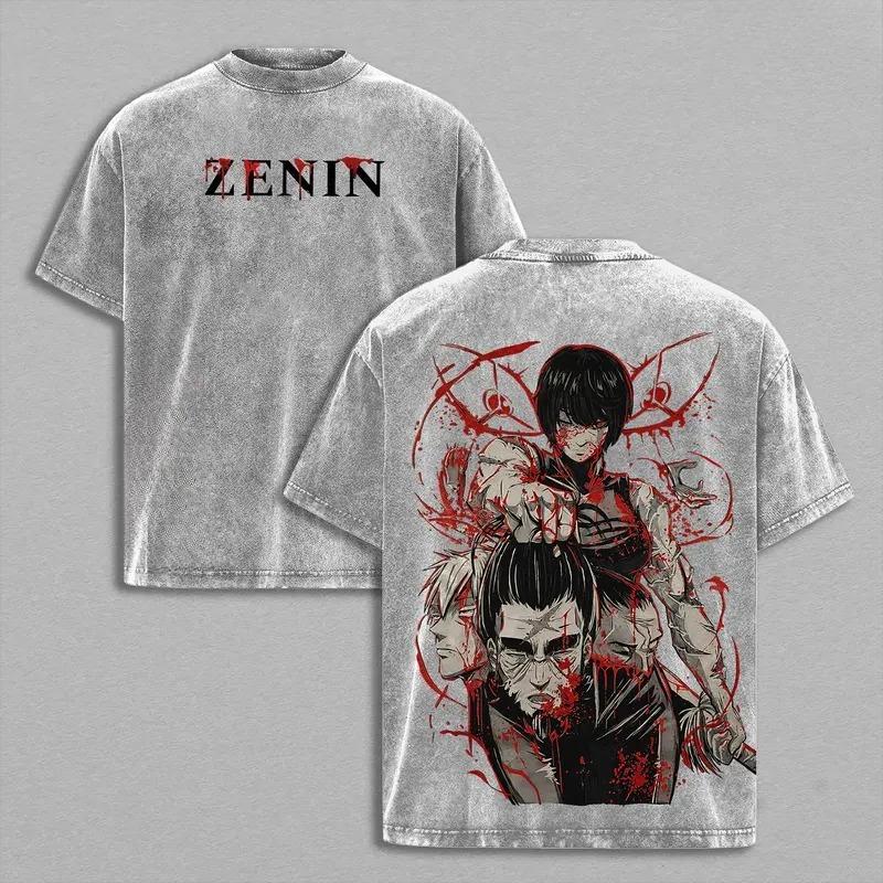 

Zenin Maki Print T-shirt Anime Jujutsu Kaisen Clothing Men Women Casual Tshirts Retro Washed T Shirt Harajuku Male Cotton Tops XXL сірий колір