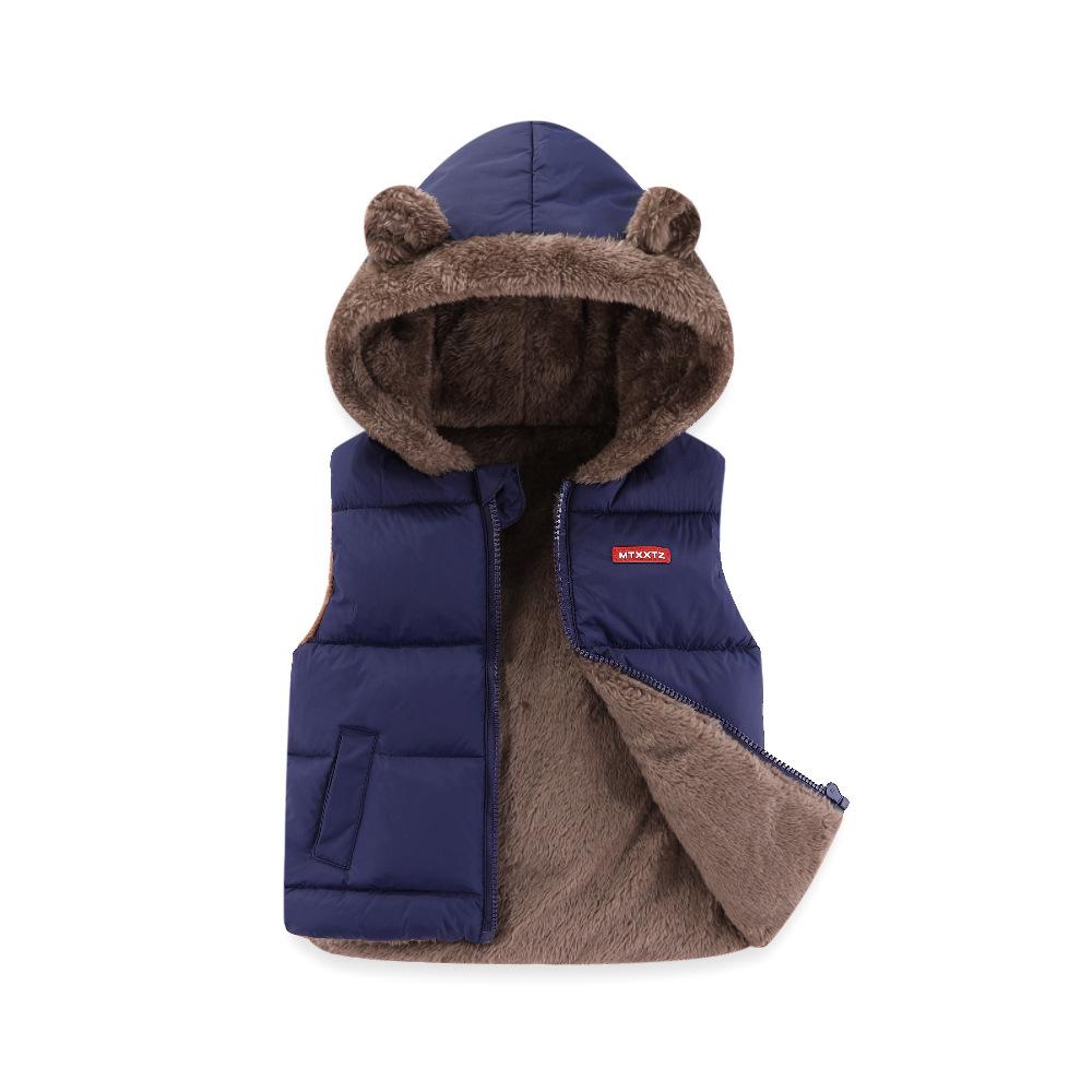 

Детский жилет из овечьей шерсти для мальчиков и девочек, новая куртка с хлопковой подкладкой, утепленная куртка с капюшоном для малышей среднего и маленького возраста 100 тёмно-синий