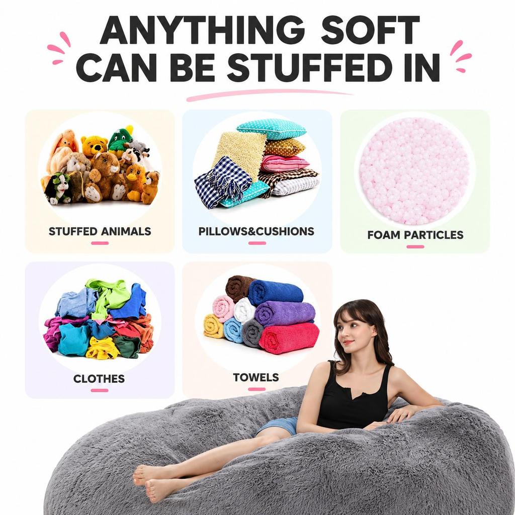 Sedia Sacco Fagioli per Adulti Bambini Senza Imbottitura Comoda Soffice Rotonda Copertura Divano Pigro per Sedia da Lettura Sedia da Pavimento, 5FT, 6FT, 7FT