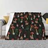 Beautiful Midnight Mushroom Kingdom Black Botanical Night Garden Blanket Soft Warm Travel Portable Blanket Pattern Mushroom