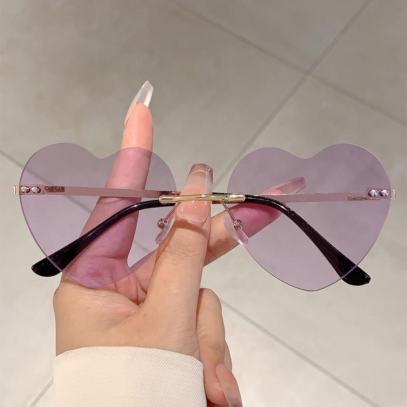 Cute Heart Shape Sunglasses Fashion Vintage Rimless Solid Color Shades Women Retro Trendy Brand Design Beach Sun Glasses