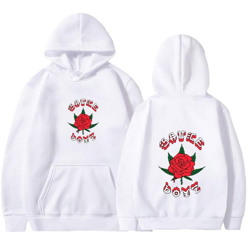 New Rapper Rose Print Trend Hoodie Korean Version Loose Casual Hooded Sweater Men