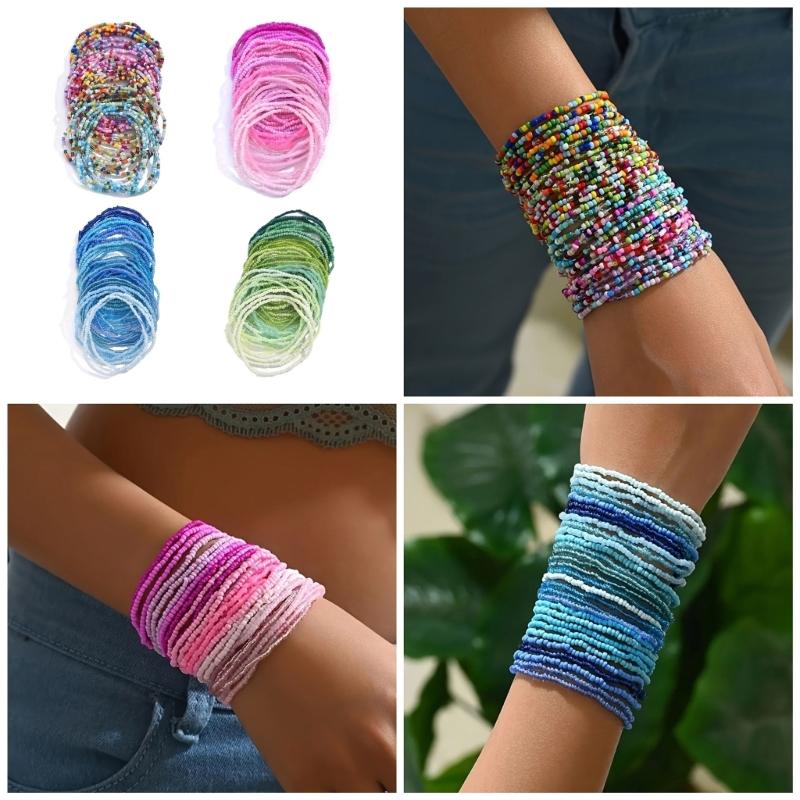 Elegant Glass Bead Bracelet Set 30pcs Colorful Bohemian Beads Anklets Bracelet Statement Bead Bracelet Set