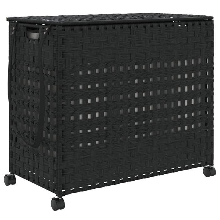 VidaXL Laundry Basket with Wheels Black 66x35x60 Cm Woven Resin 372047
