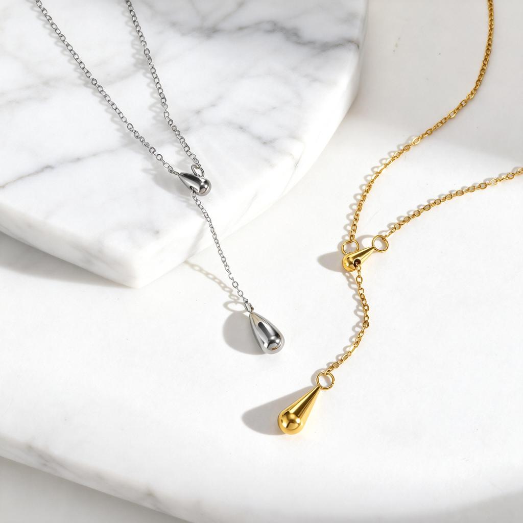 Simple Polished Waterdrop Y-Shaped Necklace for Women Stainless Steel Link Chain Necklaces Minimalist Party Jewelry Gift