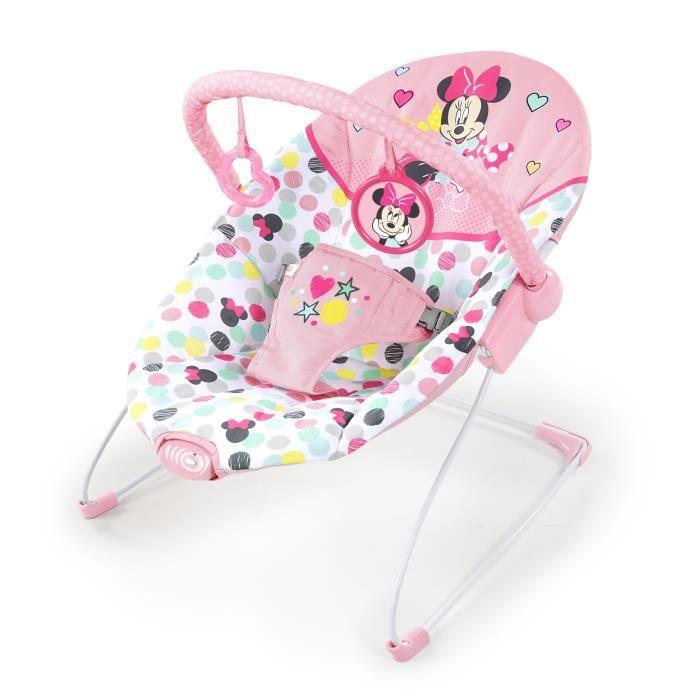 DISNEY BABY -MINNIE- Baby Bouncer Confetti, Arch with Removable Developmental Toys, Soothing Vibrations, Machine Washable
