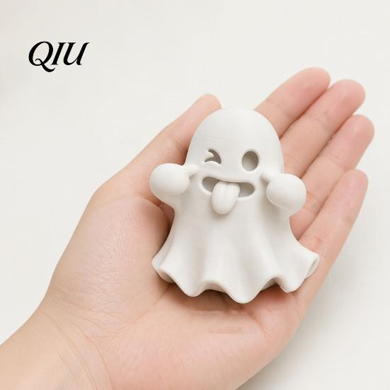 Spooky Home Decor Halloween Ghost Figurine, 3D Printed Cute Face Statue, Desk Accessories Tabletop Ornament for Shelf, Desk, Party Indoor Accents