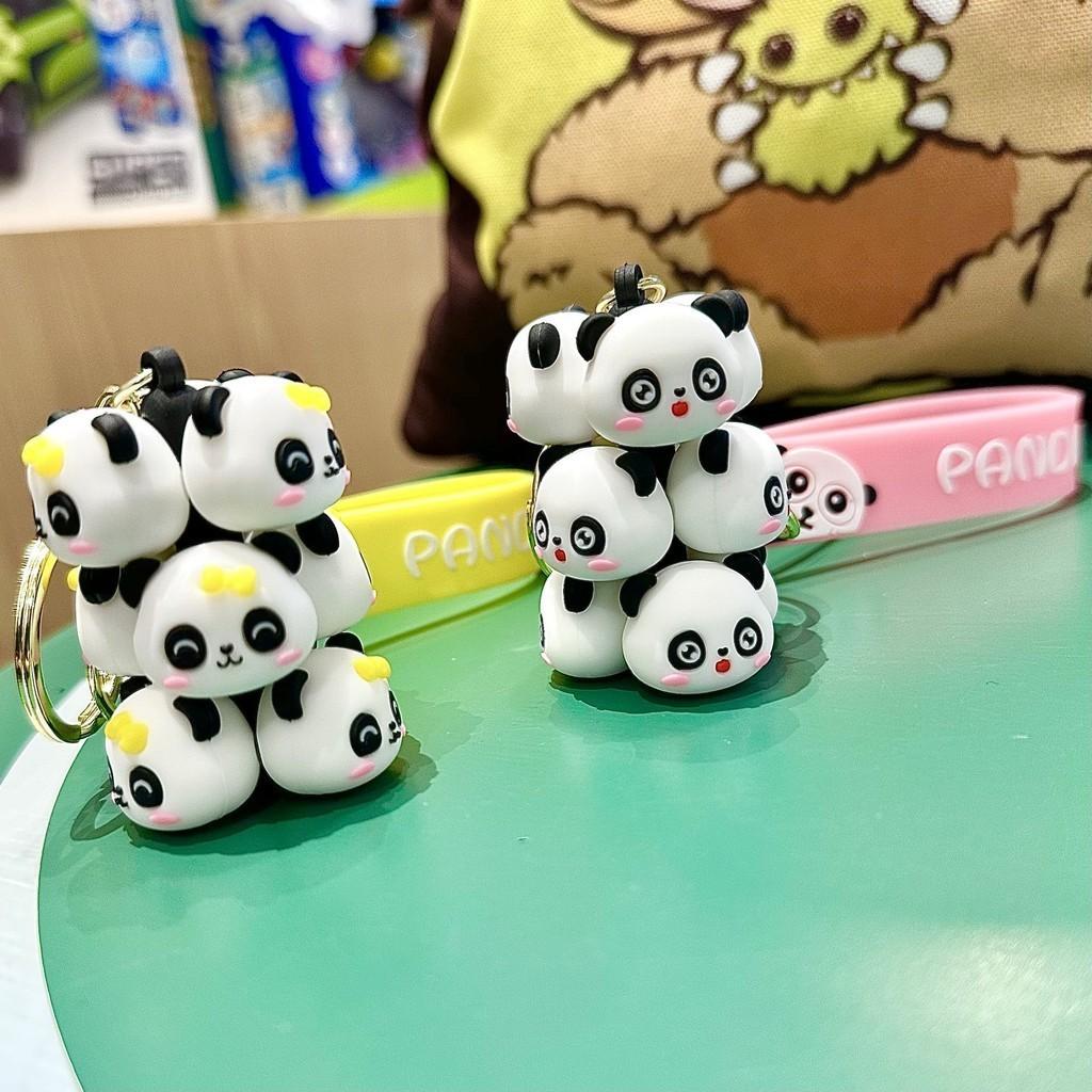 Adorable Silicone Panda Keychain Cute Stacking Animal Car Key Ring Cartoon Bag Charm