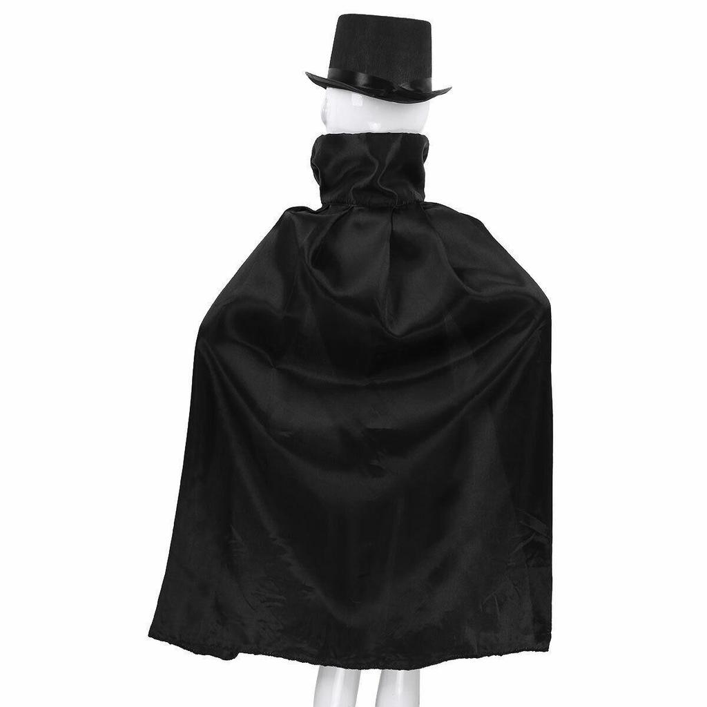 Children's Superhero Costume Set: Black Cape, Magician Hat, Bow Tie, Cane, and Gloves for Role-Playing.