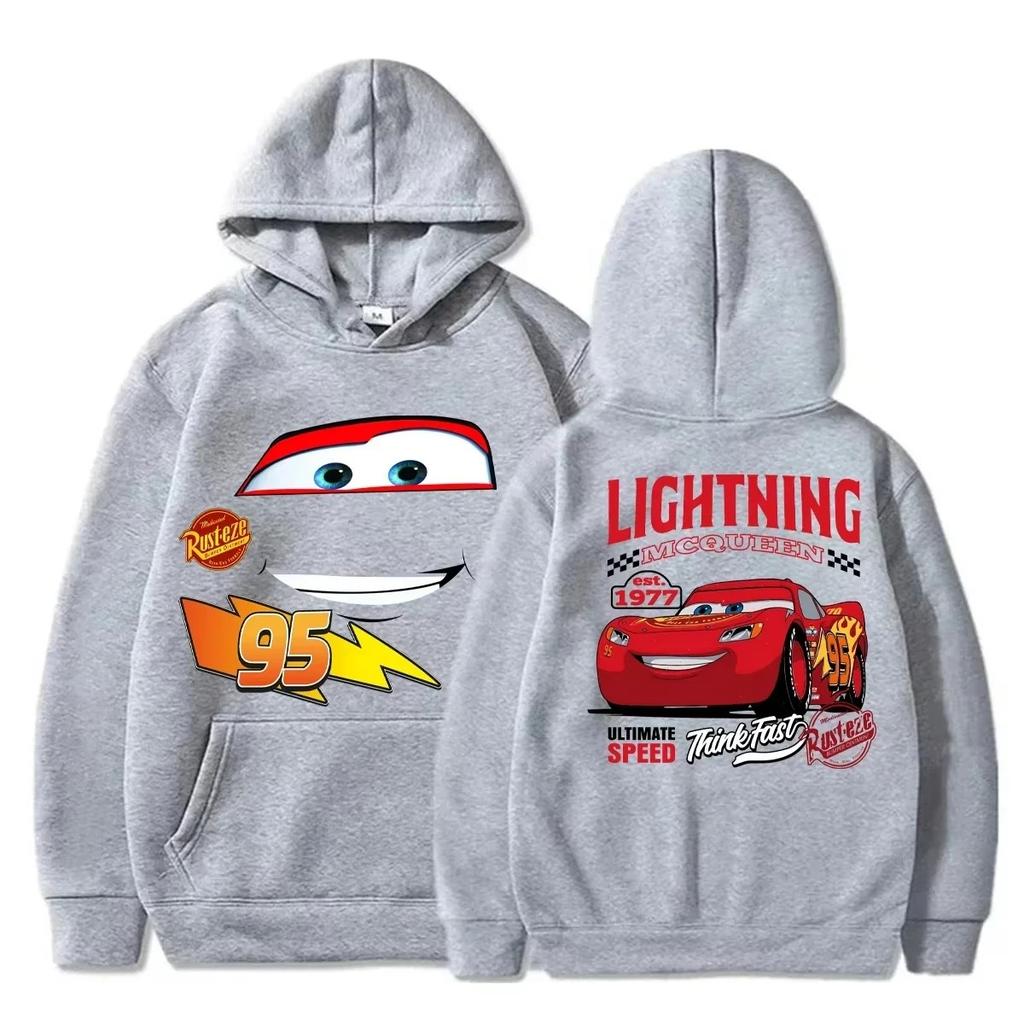 Autos Cartoon Print Hoodies Lightning McQueen Hoodies Oversized Anzug Herren Damen Sweatshirt Partneroutfit Kleidung