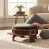 Wood Carved Sitting Cushion Chakki Grinder Table- Furniture with cushion-Footstool Leather Cushion-Home Decor Style Carved Ottoman Low Stool