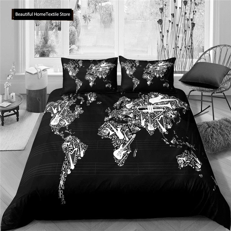3d Music Notes Guitar Duvet Cover Set For Teens Adults Bedroom Decor Music Bedding Sets Fashion Hip Hop Comforter Cover