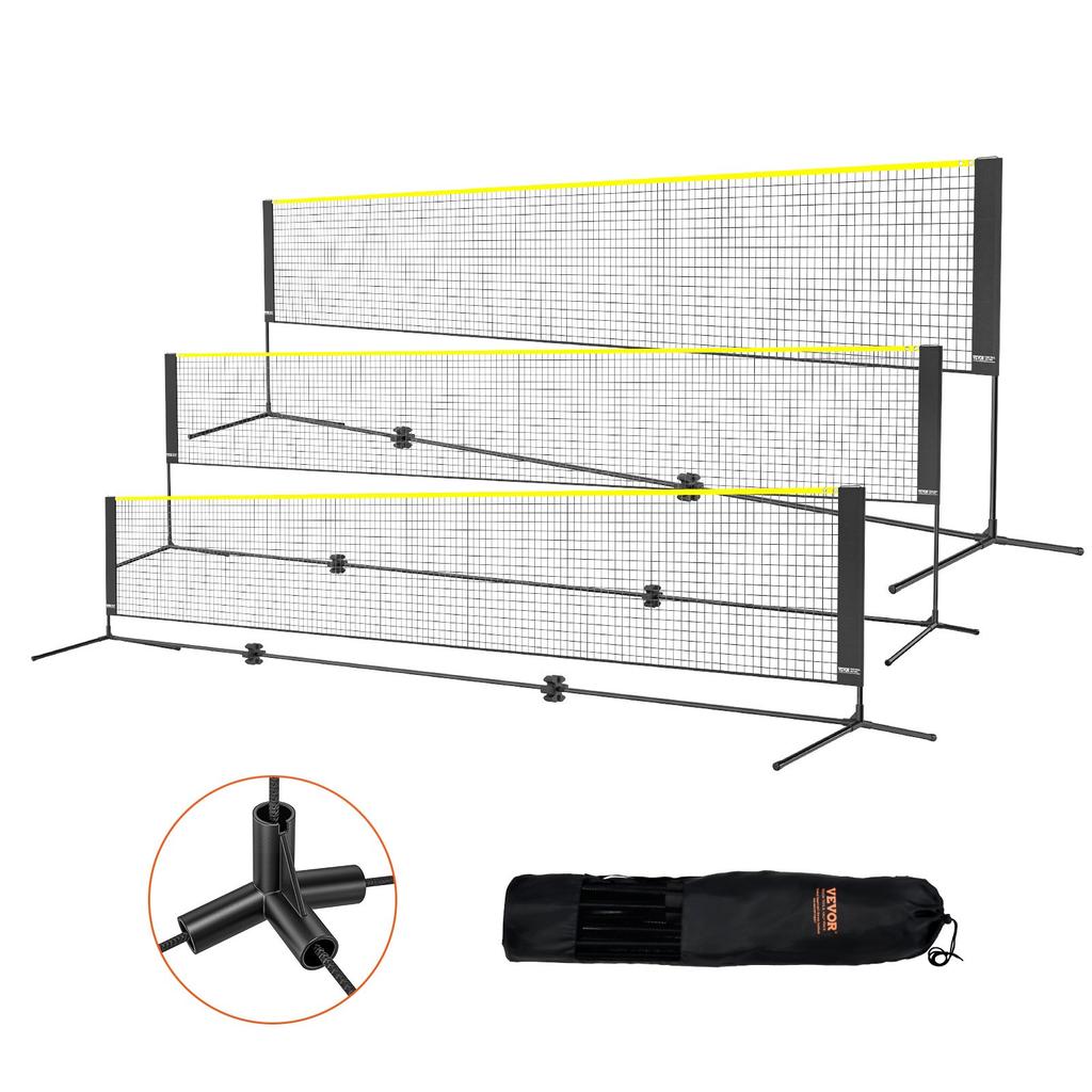 VEVOR Badminton Net, Height Adjustable Volleyball Net, 17ft Wide Foldable Pickleball Net, Portable Easy Setup Tennis Net Set with Poles