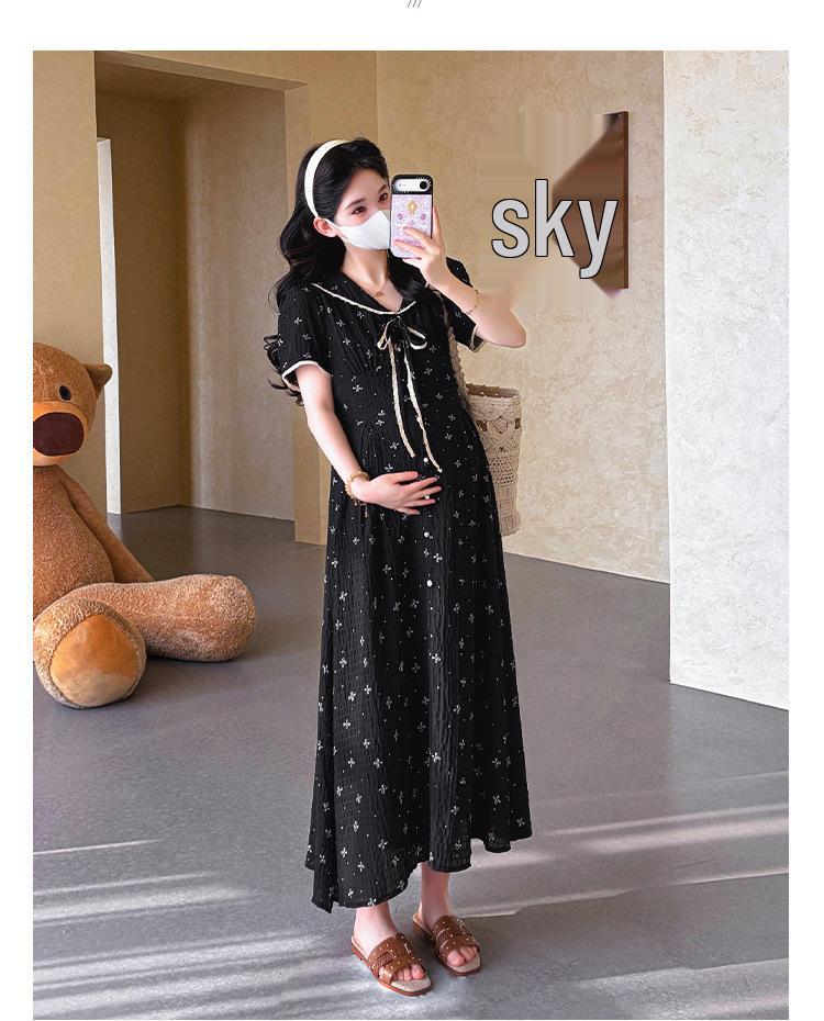 Summer 2026 French Style Maternity Dress: Short Sleeve Pregnancy Skirt for Women