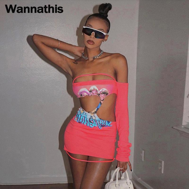 

WannaThis Женщины Сексуальная вечеринка Клуб Bodycon Принт Розовое мини-платье Уличная одежда 2022 Летняя осенняя одежда Уличная одежда для бизнеса