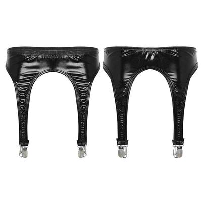 Womens Shiny Metallic Garter Suspender Belt with Metal Duck-Mouth Clips for Thigh High Stockings