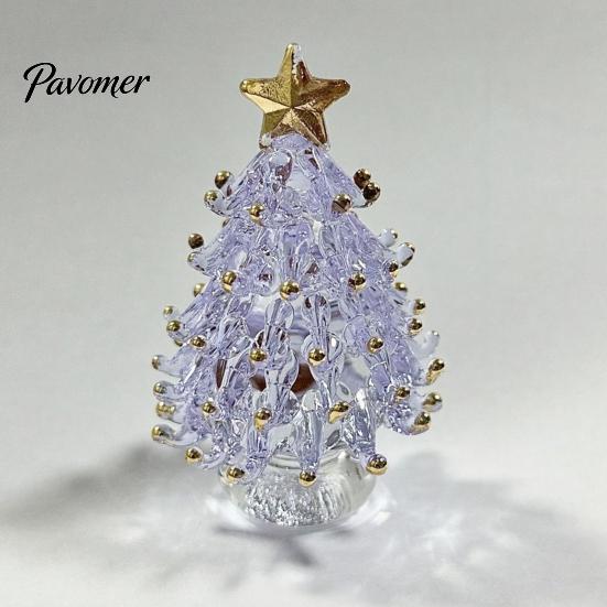 Sparkling Holiday Table Decor Glazed Glass Christmas Tree Ornament with Star Topper, Colorful Small Desktop Art, Faux Crystal Tabletop for Home Office