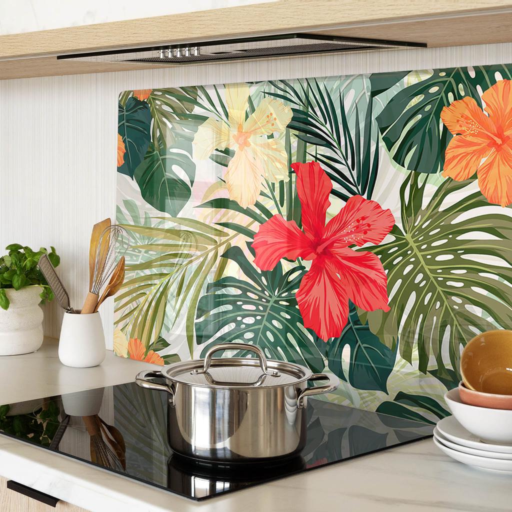 Decorative Glass Chopping and Serving Board Hawaiian Flowers 80x52 Cm
