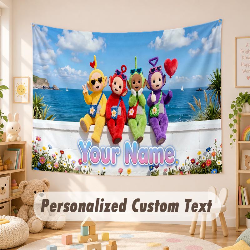 Custom Name Text Tapestry,Teletubbies Boho Wall Hanging, Decorative Backdrop Tapestry For Room