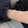 Korean Design Genuine 925 Sterling Silver Geometric Silver Beads Bracelets Strand Freshwater Pearl Quality Women Beaded Bracelet