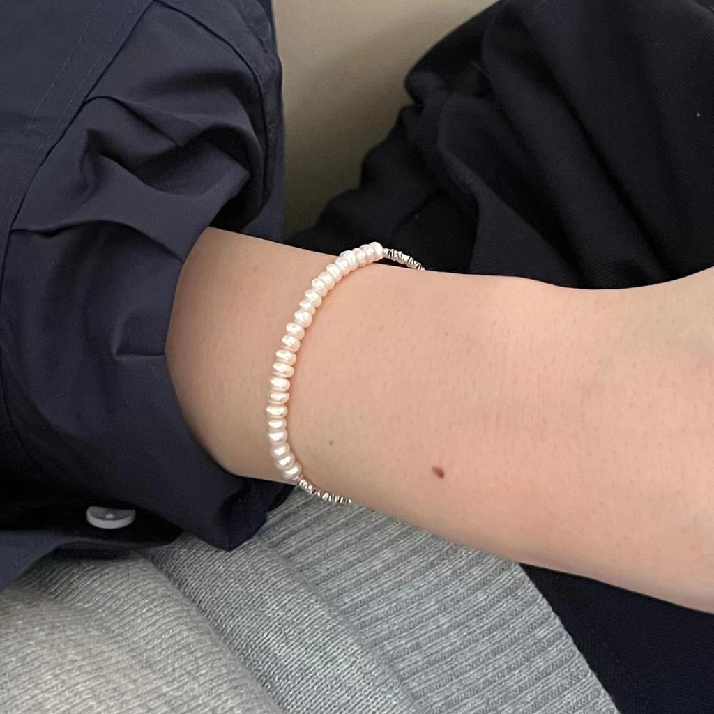 Korean Design Genuine 925 Sterling Silver Geometric Silver Beads Bracelets Strand Freshwater Pearl Quality Women Beaded Bracelet