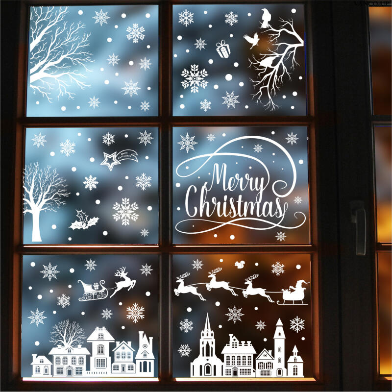 Frosted Snowflake Static Cling Stickers - Reusable White Window Decals for Glass Doors with Slavic Lace Patterns