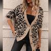 Womens Oversized V-Neck Leopard Print Knit Cardigan Long Sleeve Casual Sweater Winter