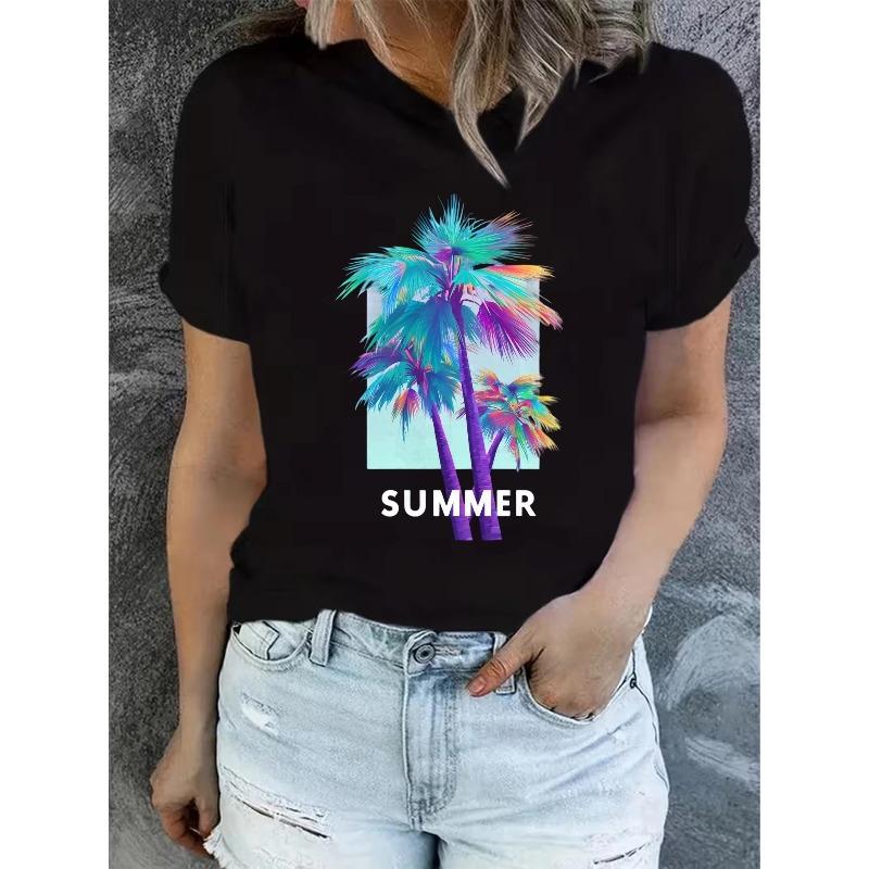 Women's Summer Short-sleeved Printed T-shirt, Stylish and Casual, Machine Washable Comfortable Version, 2D Flat Print,