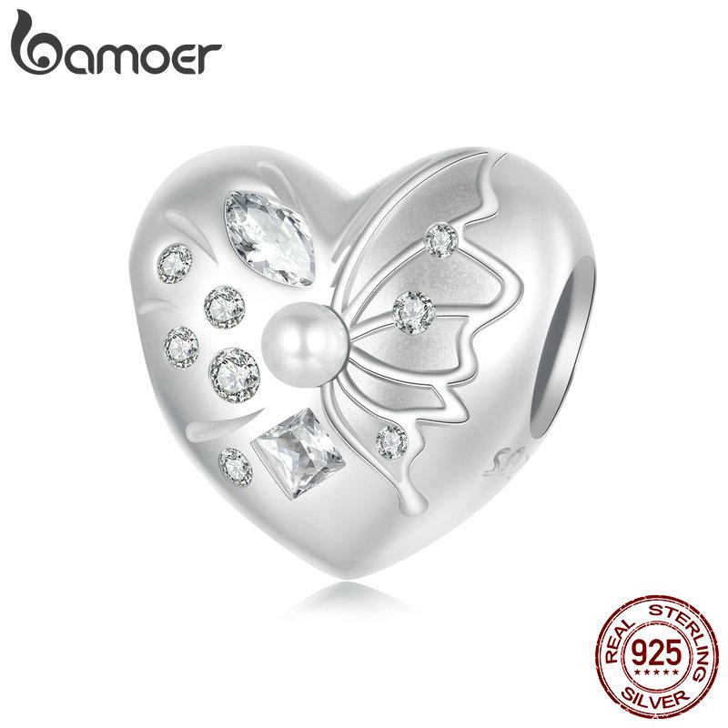 BAMOER 925 Sterling Silver Sun and Moon Heart Charms Beads with Nano Opal Fit European Bracelets & Necklace Jewelry Accessories