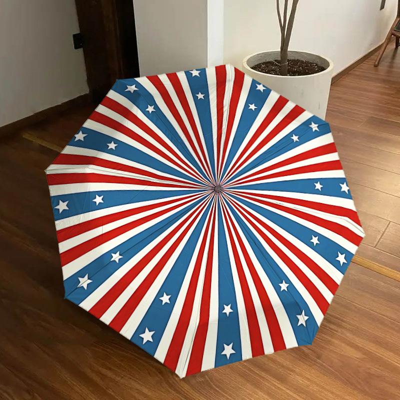 1PC Stars Stripes Automatic Folding Umbrella - Compact 8-Rib Design, Durable Plastic & Iron, Lightweight for Outdoor Daily Use, Festive Gift096