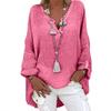 Plus Size V-Neck Cotton Linen Shirt - Solid Color Loose Fit for Spring & Autumn
