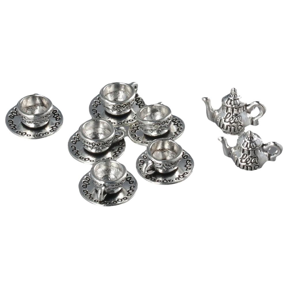 50PCS Teacup:14*7mm/0.55*0.28inch Silver Tea Cup and Teapot Charms  Bracelets