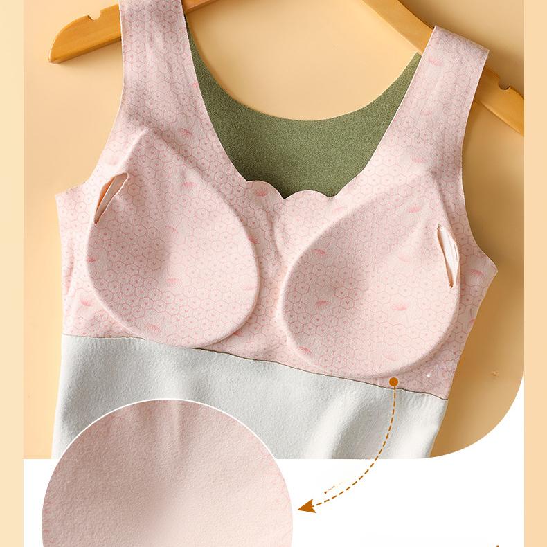 Autumn Winter De Velvet Thermal Vest Women Padded Shaping Thermal Underwear Sleeveless Vest with Chest Pads
