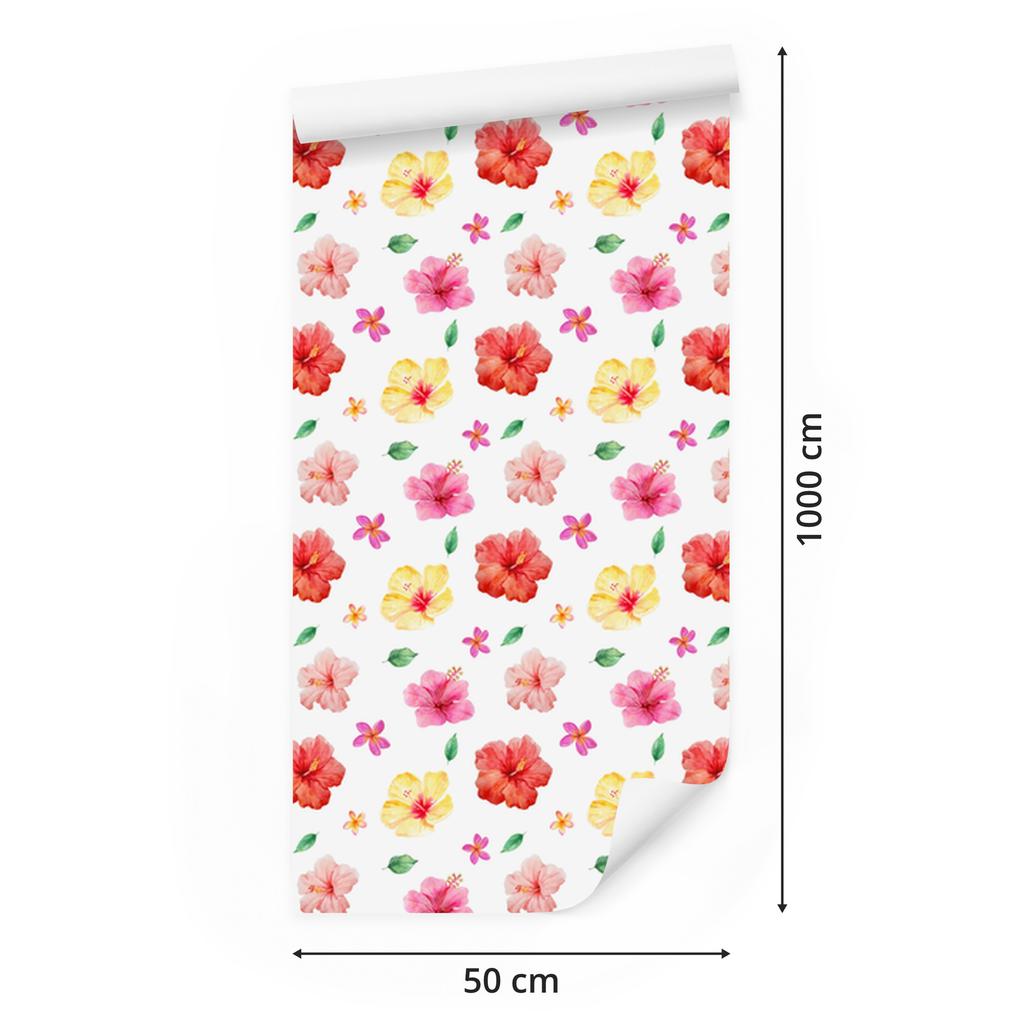 Wallpaper Flowers White and Coral for Living Room and Bedroom 50x1000