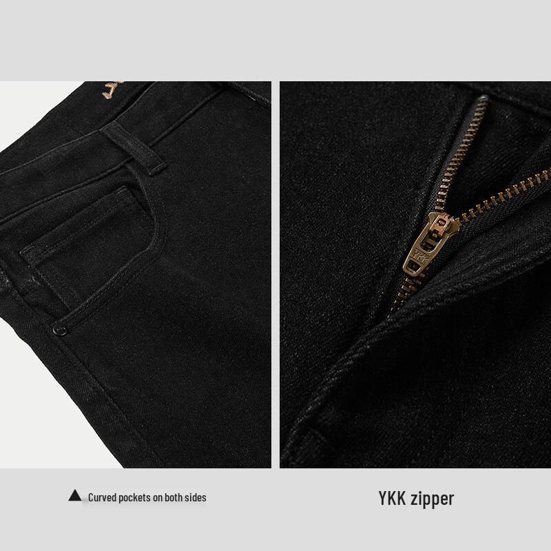 HLA Men's Straight-Leg Thickened Warm Jeans