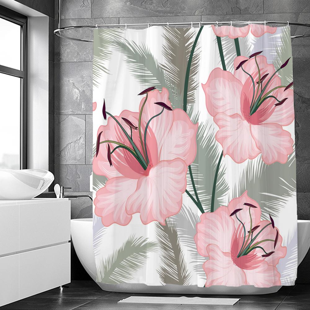 Elegant Floral Flowers Shower Curtain Retro Rose Shower Curtain Polyester Bath Curtain Bathroom Decor Curtain Washable With Hook