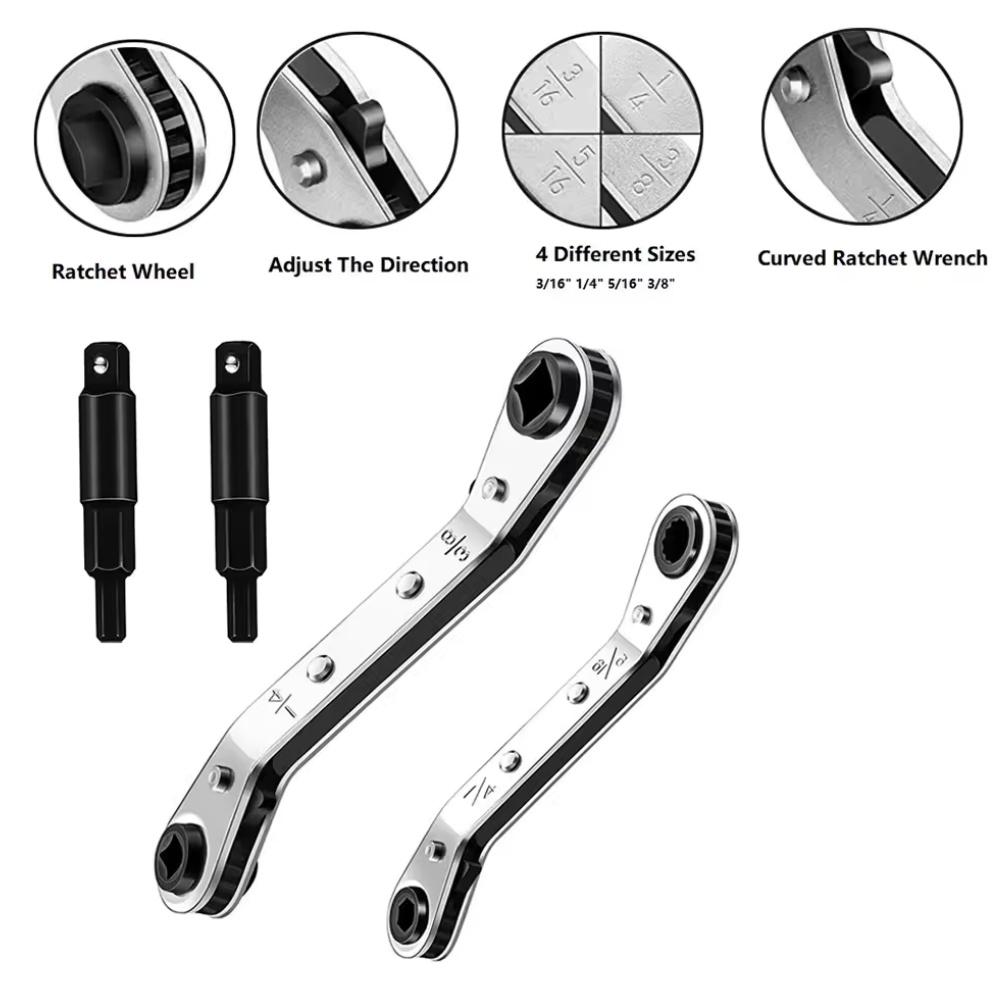 HVAC Service Wrench Refrigeration Service Wrench Set 3/8” To 1/4” 5/16'' 4 Ratcheting Service Wrench