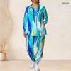 Women Plus Size Printed Nurse Scrub Set V Neck Long Sleeve Top With Pockets Long Pants