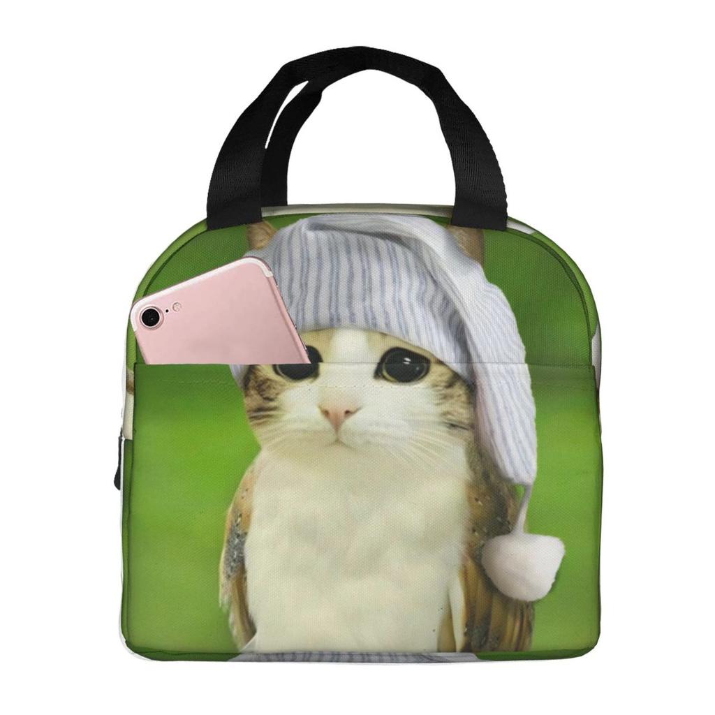 Meowl Cat Owl Meme Thermal Insulated Lunch Bags for School Portable Food Bag Cooler Thermal Lunch Box