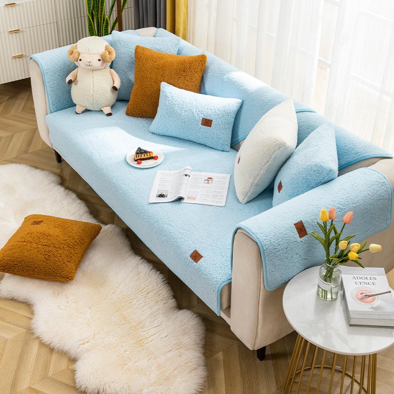 Winter Thickening Lambswool Sofa Cushion Non-Slip Simple Cute Fabric Seat Cover Pillow for Cozy Home