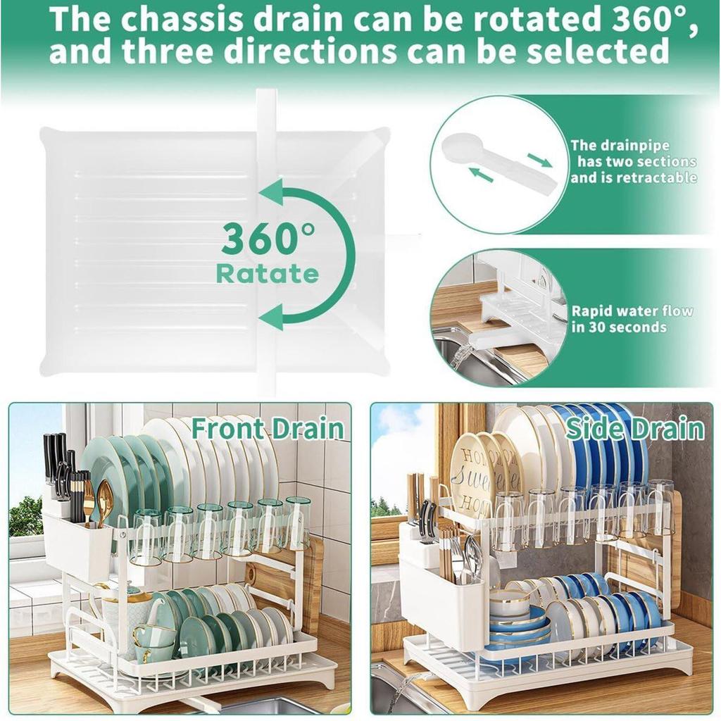 Dish Rack With Utensil Holder Drain Board Kitchen Drying Rack Dish Drainer Sink Home Apartment Dorm Pantry Cup Mug Cutlery