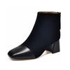 Square head short boots niche personalized fashion boots color matching rear zipper high heel boots