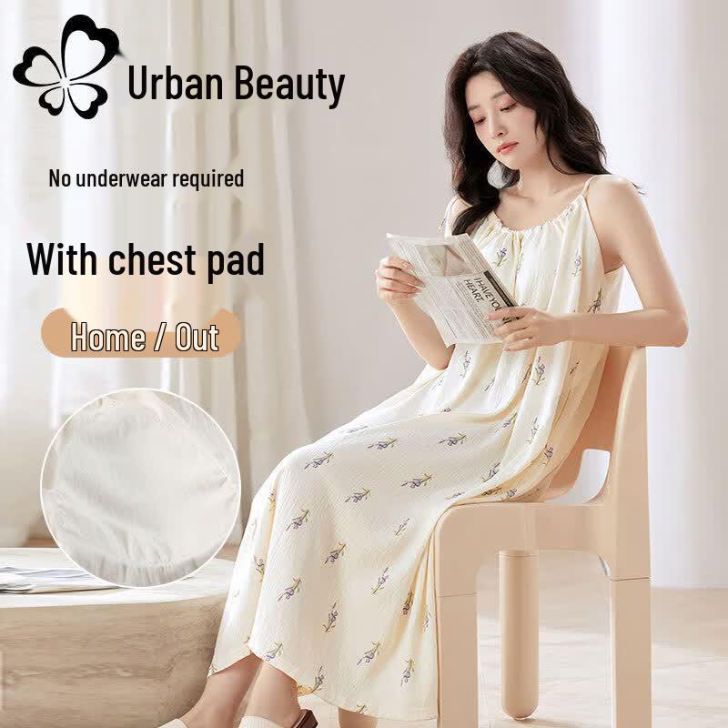 Women s Sweet Camisole Nightdress with Built-in Bra L