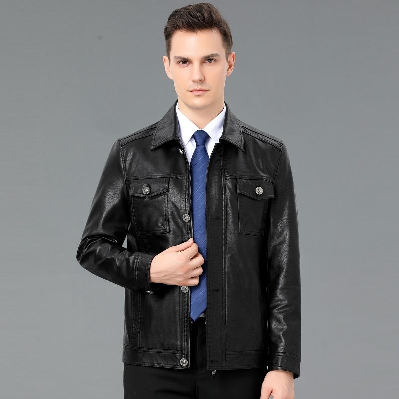 

Кожаная куртка для мужчин среднего и пожилого возраста, весна и осень, новый повседневный пиджак с лацканами для пап, осенняя одежда для 40-летних и 50-летних, мужская одежда 4XL