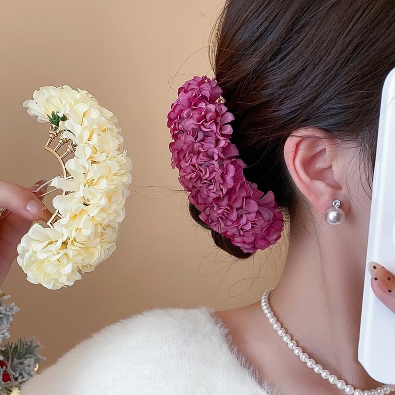 Pastoral Purple Yellow Flower Hair Pins Women Girls Sweet Fabric Floral Blossom Hair Stick Hair Accessory Travel Photo Props