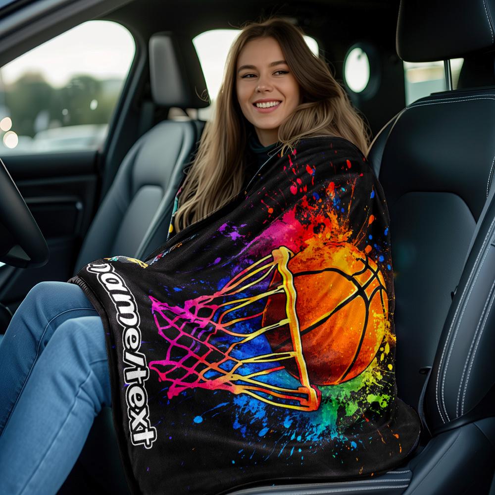 Custom Basketball Fleece Blanket Name Sports Print Throw Soft Warm All Season Bedding Gift For Basketball Lovers