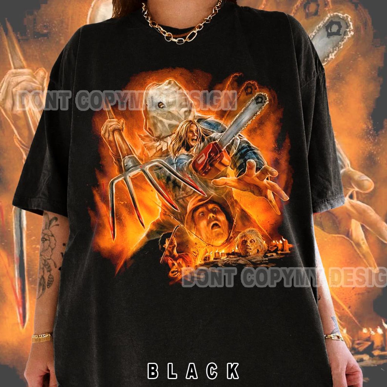 Horror Movie Characters T-Shirt: Chainsaw, Axe, Slasher Graphic Tee, Horror Movie Halloween Shirt, Vintage Spooky Graphic Tee S