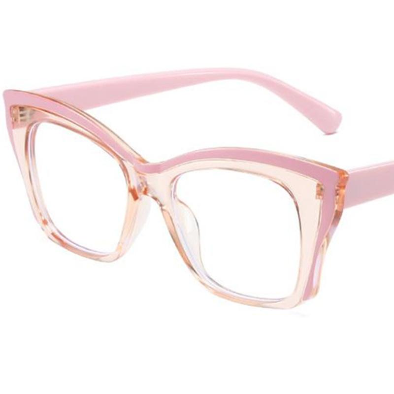 

Fashion Optical Eyeglasses Cat Eye Spectacles Simplity Patchwork Frame Eyewaear Ornamental Anti-Blue Light Glasses transparent розовый